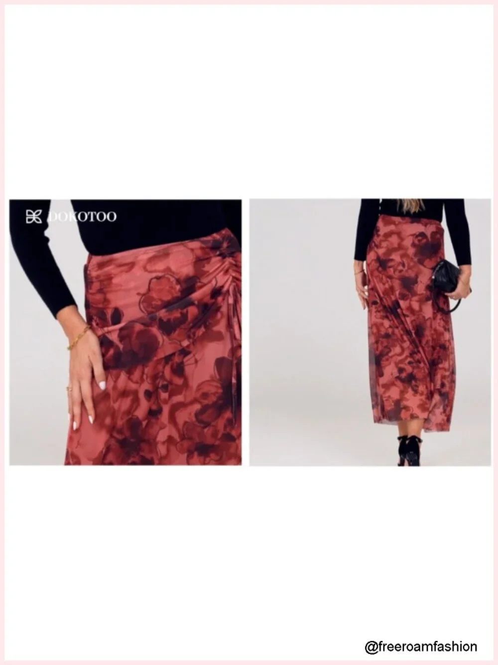 Boho Floral Print Maxi Skirt High Waist A-Line Chiffon Flowy